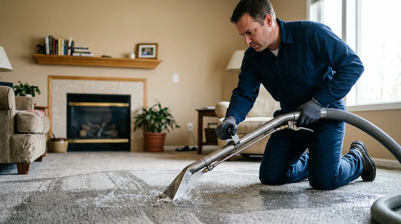 Water damage restoration technician working near La Crosse, IN